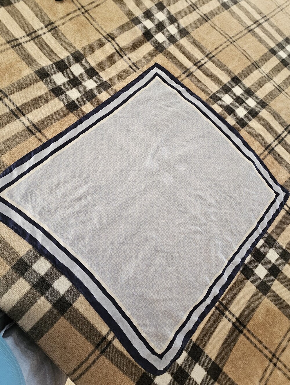 Coach Light Blue and Navy Border Square Scarf